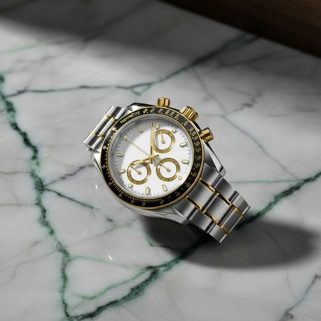Gold Chronograph on Green Marble